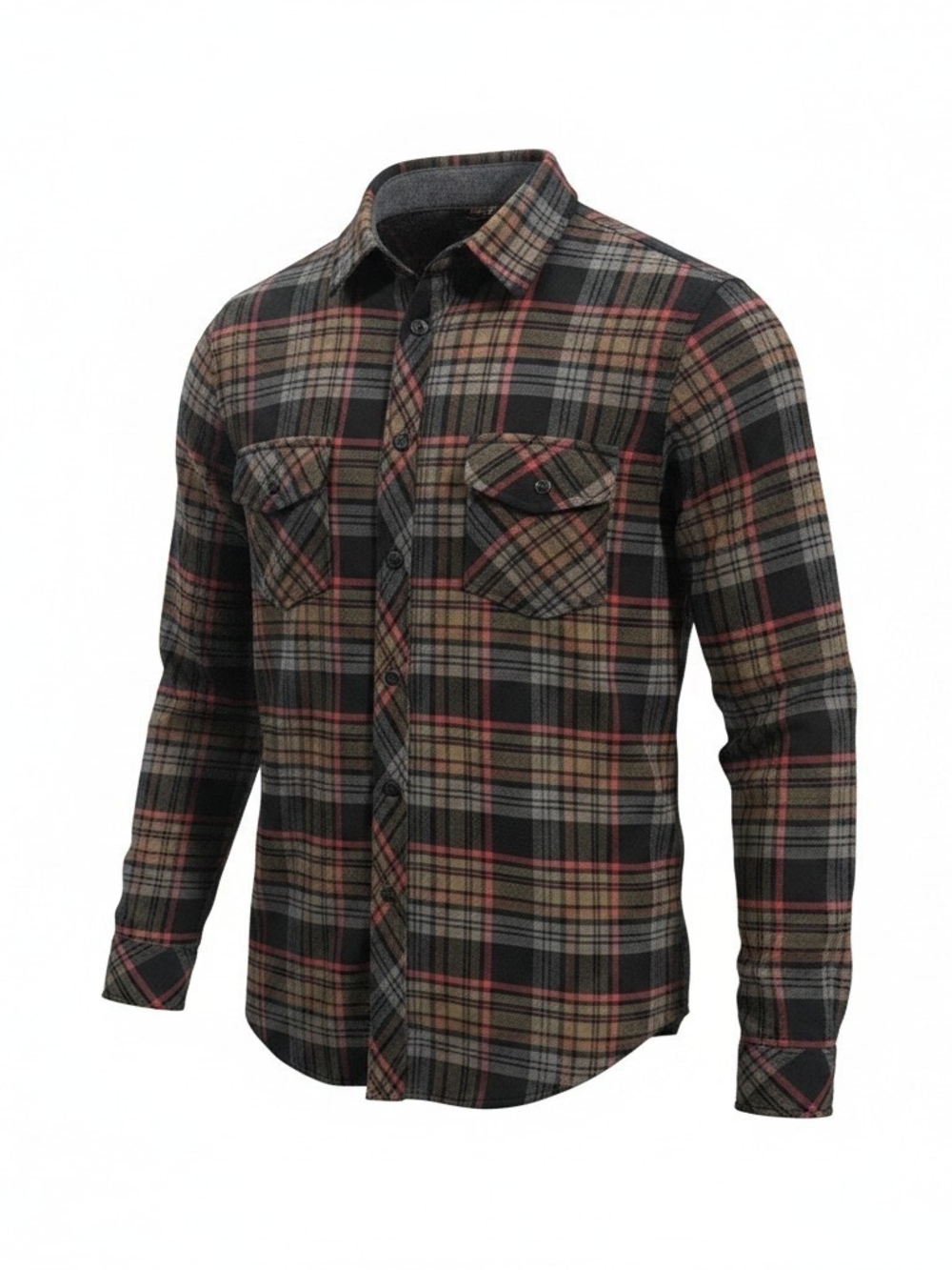 burnside Black Plaid Button-Down Shirt with Tan & Red Stripes